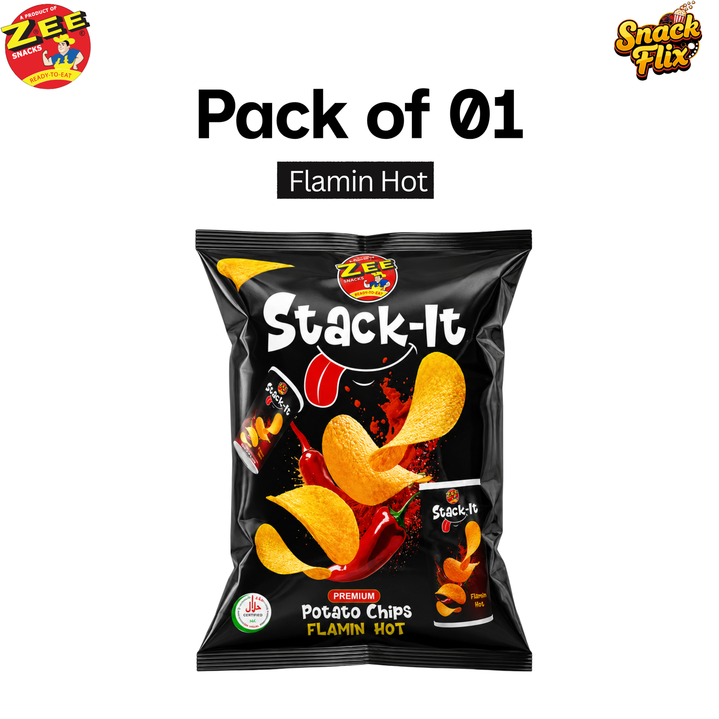 ZEE Stack-It Flamin’ Hot Potato Chips – Pack of 1 🔥