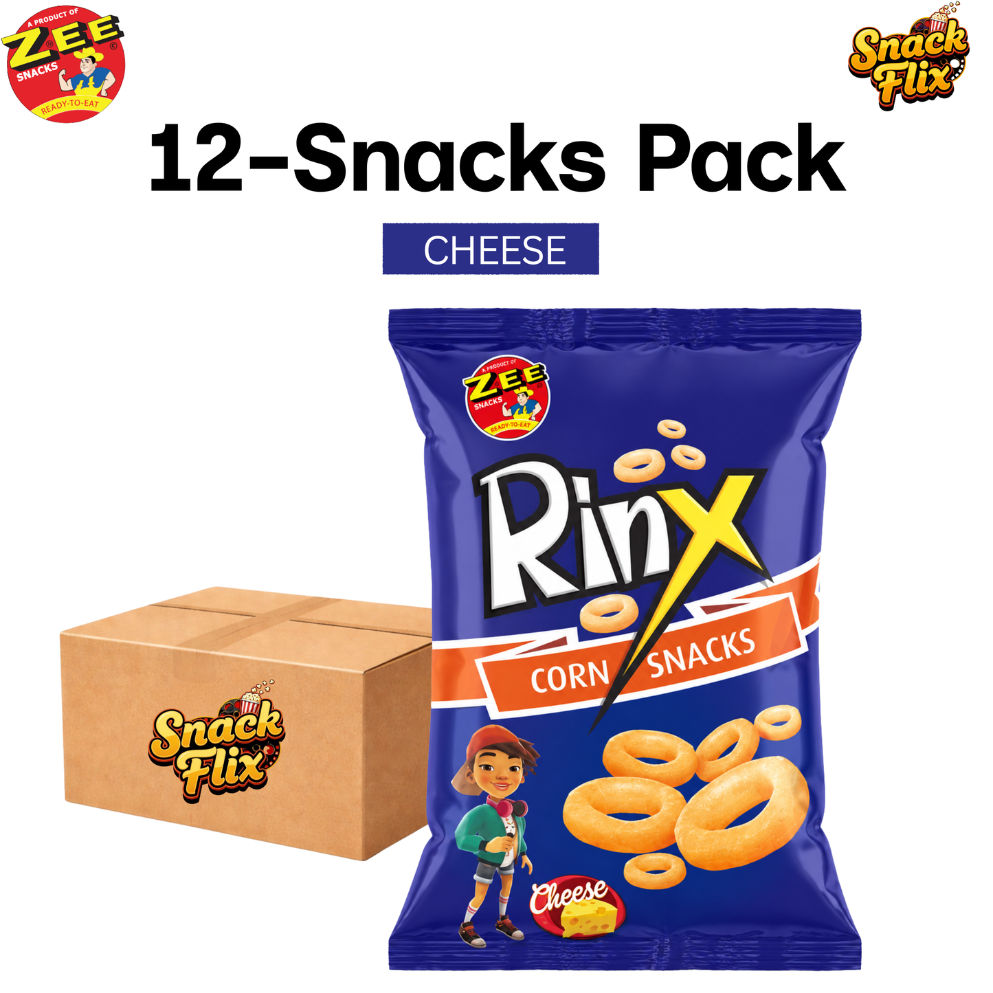 ZEE Rinx Corn Snacks Cheese Flavour – 12 Packs 🧀