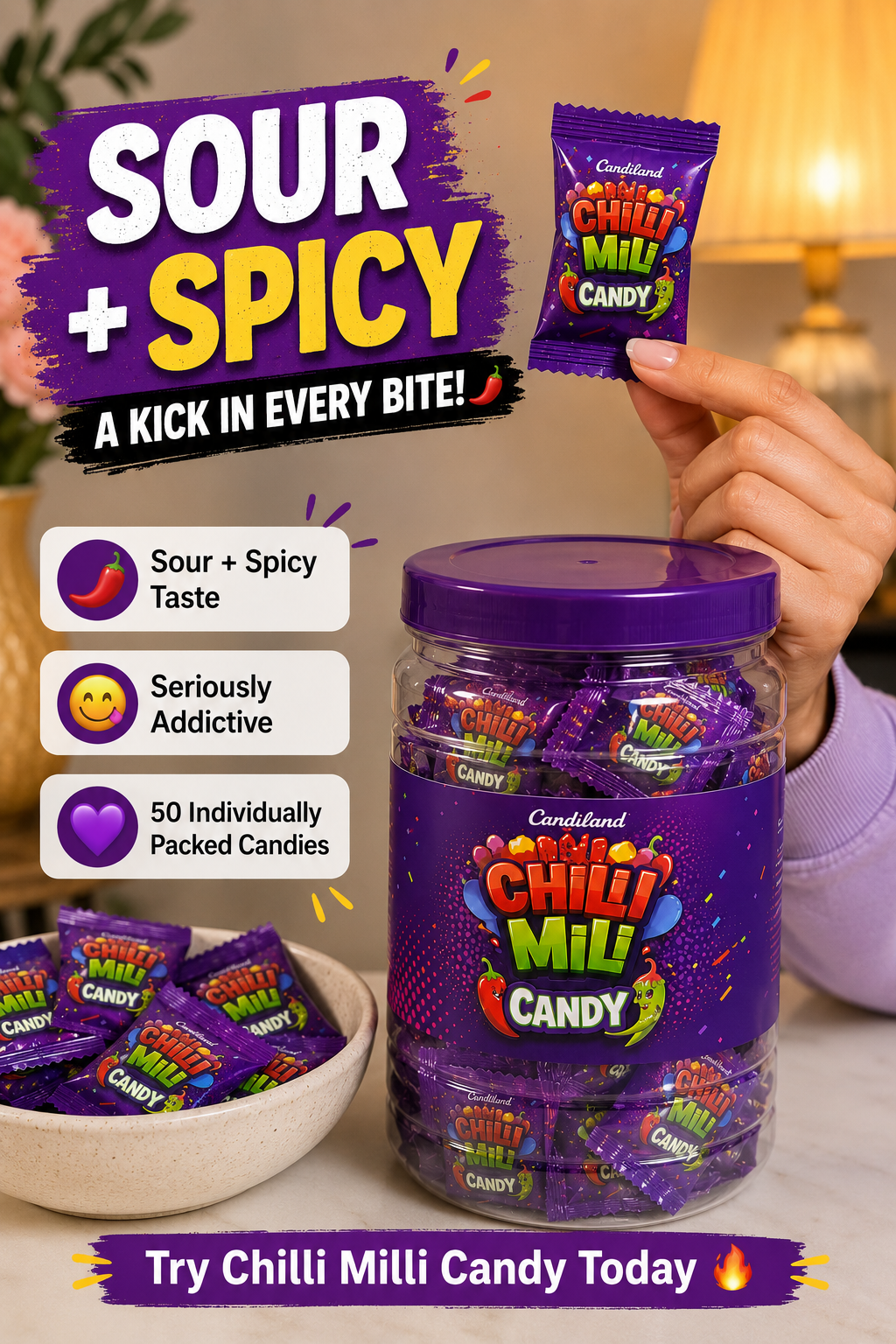 Chilli Milli Candy - 50 Candies Box 💜💚