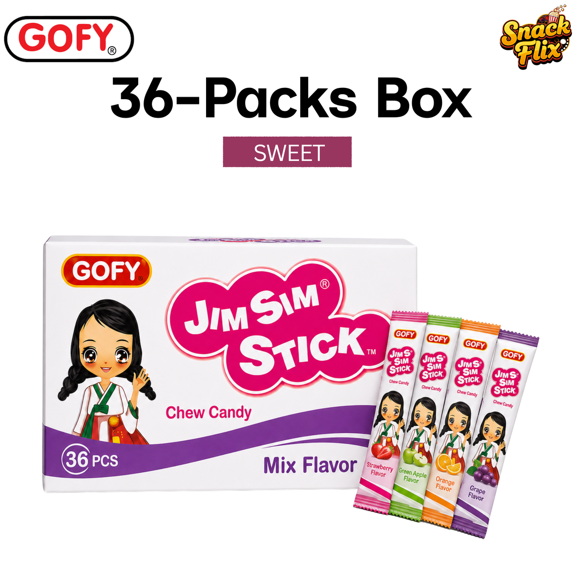 Jim Sim Sticks Mix Flavor – Fruity Sticks | 36 Packs Box 🍓🌈